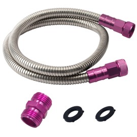 YANWOO - Manguera de jardín de acero inoxidable 304 de 5 pies hembra a hembra con conector macho a macho rosa para carrete de manguera de jardín (5 pies)
