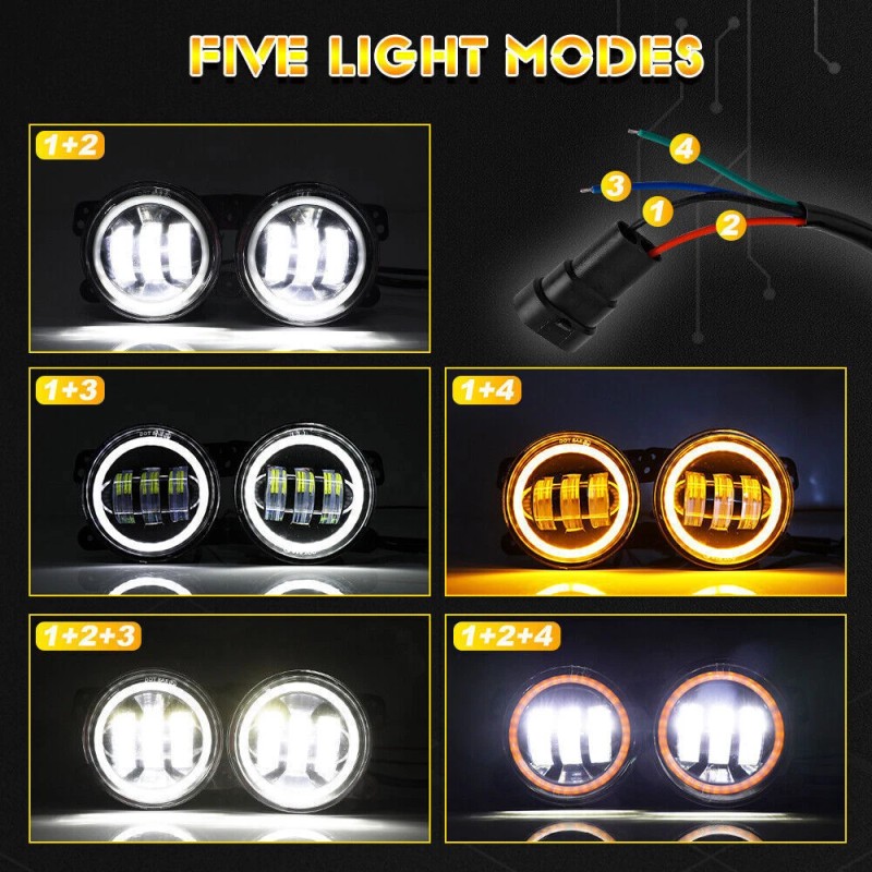 Bricologht 4PCS 7" LED Headlight & 4'' Fog Light Combo