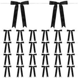 M METERXITY 24-Pack Satin Ribbon Twist Tie Bows, 7x5 Inch Bow Twist Ties, Satin Ribbon Bows for Craft DIY/Baked Goods/Hair Bow Sewing/Wedding/Birthday/Party [Black]