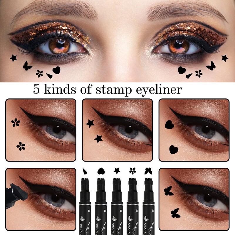 5Pcs Eyeliner Stempel Schwarzer, Doppelseitiger Flüssiger Eyeliner-Bleistift Eyeliner-Stempel Make-up, Eyeliner