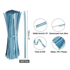 uxcell 6" Twist Ties, Metallic Twist Ties, Reusable Plastic Coated Twist Ties for Bakery, Candy Bags, Coffee Bags, Goodie Bags, Pack of 300, Shiny Blue