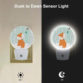 EKOBLA Winter Night Light Cute Fox and Bird Snow Birch Trees Wonderland Night Lights Plug into Wall Auto on Off LED Lamp for Girls Boys Room, 0.5W Nightlight Sleep Friendly