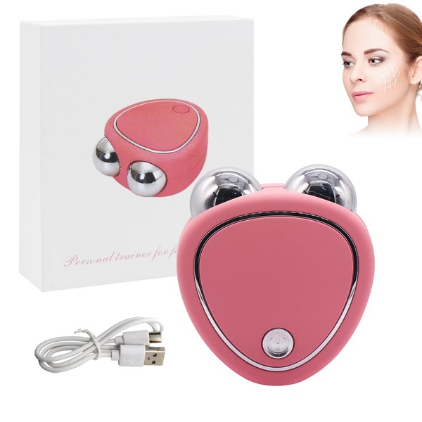 Face Lift Device Roller, Facial Toning Device, USB Mini Face Roller, There are 3 levels of Adjustment, Lifting the Face and Tightening the Skin (Pink)
