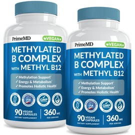 Methylated B Complex with Methylfolate and B12 Methylcobalamin 1000 mcg - Methylated Multivitamin for Energy, Brain Function, and Wellness - Vitamin B Complex for Men & Women (180 Servings, Pack of 2)