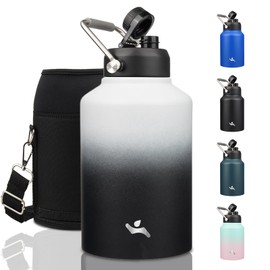 Konokyo 1 Gallon Jug with Handle,128 oz Insulated Water Bottle with Carrying Pouch, Double Wall Vacuum Stainless Steel Metal Bottle,Day Night