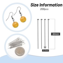 TOAOB 200pcs Stainless Steel Flat Head Pins 30mm Headpins Silver Head Pins Findings for DIY Earring Necklace Jewelry Making