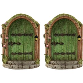 2Pcs Green Fairy Door Wooden Miniature Fairy Garden Doors Outdoor Mini Fairy Gnome House Accessories for Tree Trunk Ornaments Garden Miniatures, Garden Sculptures, Outdoor Statues Garden Miniatures
