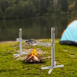 BRICZUNA 53'' Electric Rotisserie Grill Kit BBQ Rotisserie with Motor 110V, Outdoor Large Camping Stainless Steel Grill Without Chains for Pig Rotisserie Campfire Barbecue