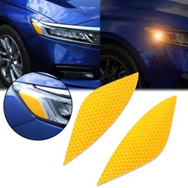 Xotic Tech 2pcs Car Warning Night Visibility Safety Sign Headlight Eyebrow Eyelid Reflective Overlay Decal Sticker Compatible with Honda Accord 2018 2019 2020 2021 2022(Yellow)