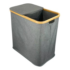 Makom Home Cesto Para Ropa Sucia Y Lavandería Lino Bambú 54x33cm Mh16