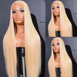 ANDRIA 13X4 HD Lace Front Wigs Blonde Straight Hair Glueless Lace Wigs 200% Density 613B Long Straight Natural Wig Pre Plucked Lace Frontal Wigs With Baby Hair For Black Women 32 Inches