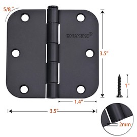 24 Pack Black Door Hinges, 3.5 x 3.5 Inch Black Hinges for Interior Doors 3 1/2 Inch Door Hinges for Residential Doors, 5/8'' Radius Corners
