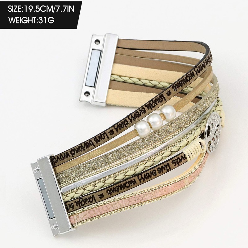 Suyi Multilayer Leather Bracelet Set 2 Pieces Beads Wrap Bracelet