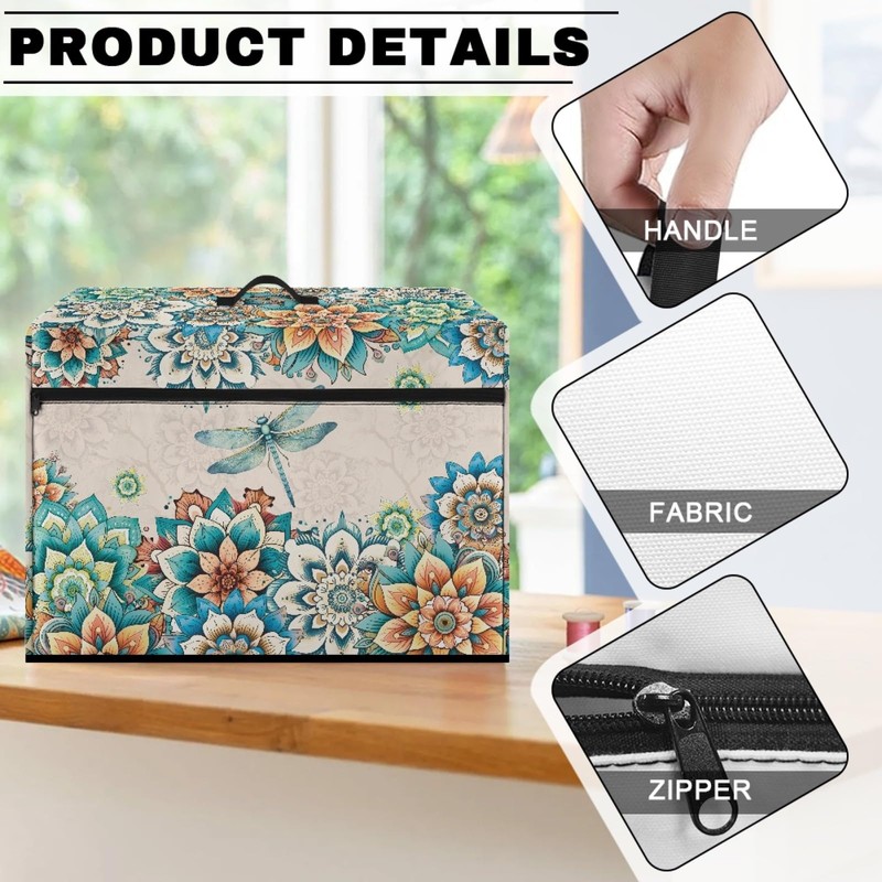 Mumeson Boho Flower Dragonfly Sewing Machine Cover, Portable Dust Protection