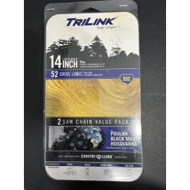 Trilink S52, 14" 2 Pack Replacement Saw Chain 52 Drive Links .050" Gauge
