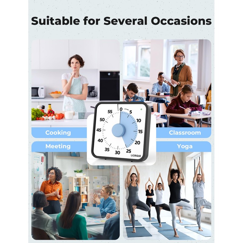 LIORQUE 19cm Visual Timer Large Timer for Classroom, 60 Minute