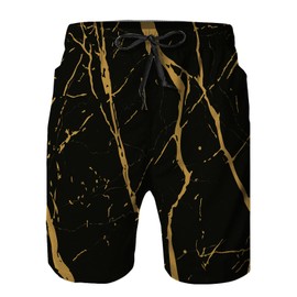 Jinlinhong - Traje de baño para hombre con forro de malla, secado rápido, pantalones cortos de playa, dorado (Gold Marble), XX-Large