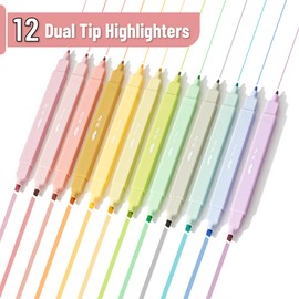 Mr. Pen- Dual Tip Aesthetic Highlighters, 12 pcs, Chisel & Fine Tip, Cute Highlighters Assorted Colors for Journaling, Highlighting, Underlining, Fast Dry, Back to School Supplies