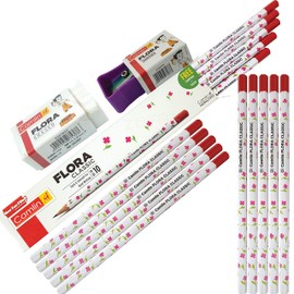 Camlin KOKUYO Flora Classic Dark Smooth - 10 HB Pencils With Free Eraser & Sharpener