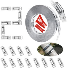 Hose Clamps 20FT Strap+20 Fasteners,DIY Cut-To-Fit 304 Stainless Steel Adjustable Large Worm Gear Band Clamp Assortment Kit,Metal Screw Fasteners and Strapping for Pipe,Duct,Pole,Tube
