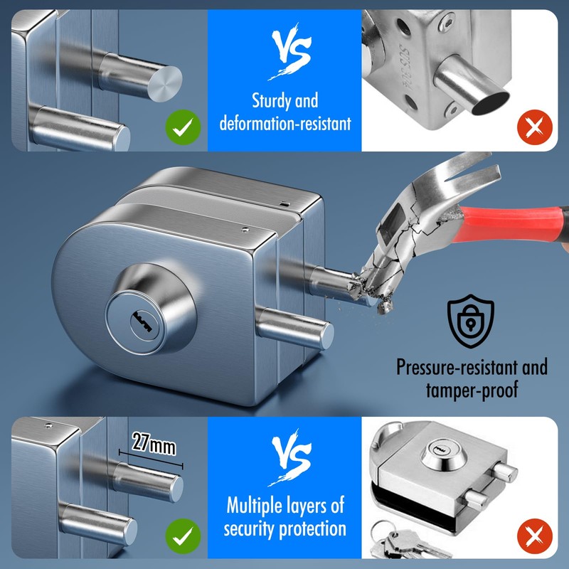 Ranbo Frameless Double-Sided Glass Door Lock, No-Drill,304 Stainless Steel, Suitable
