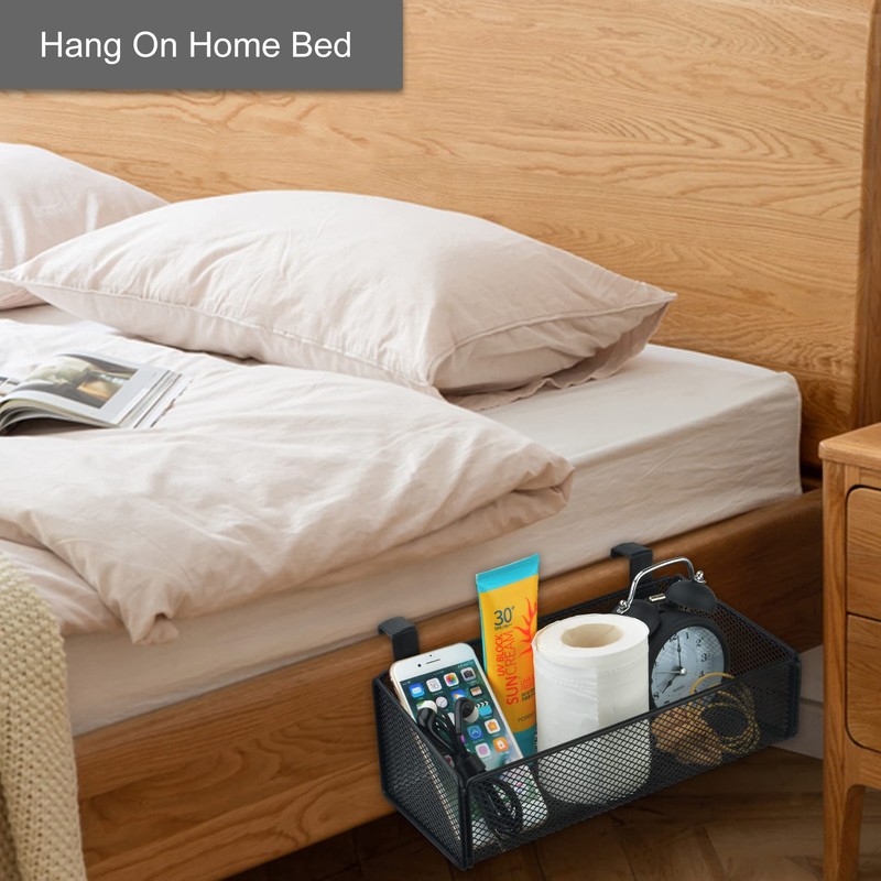 MATIMASU Bedside Caddy Hanging Storage Basket Beside Shelf Metal Organizer