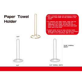 FitWell Paper Towel Holder for Kitchen Countertops, Bars & Dining Tables Steel Paper Towel Stand, Fits Standard & Jumbo Rolls, 1 Count (Gold)