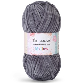 1 Skein La Mia Mellow Chenille Yarn for Knitting and Crocheting Baby Clothes, Blankets and Accessories, 100% Polyester, 100 gr (3.5 oz) / 115 m (125 Yards), Grey - 905