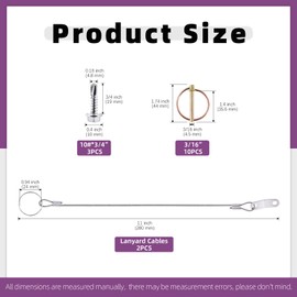 Swpeet 15Pcs 3/16" x 1-7/16" Spring-Loaded Lynch Pin Linch Pin and Stainless Steel Lanyard Cables and Quick Release Ring with 410 Stainless Steel Self Drilling Sheet Metal Screws Kit for Farm