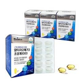 RTG Omega 3 Super Critical 1000 Contains Vitamin E and Vitamin D 1000mg EPA+DHA purity 80% Fishy smell-free small grains Biointro RTG Omega 3, 60 tablets, 4 boxes / 알티지오메가3초임계1000 비타민E 비타민D 함유 1000mg EPA+DHA 순도 80% 비린내 없는 알작은 바이오인트로 RTG 오메가쓰리, 60정, 4박스