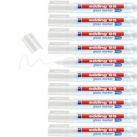 edding 95 glass marker - white - 10 glass pens - round nib 1.5-3 mm - washable window marker pen - for writing and marking on glass surfaces, windows, glassboards, whiteboards - dry-wipeable