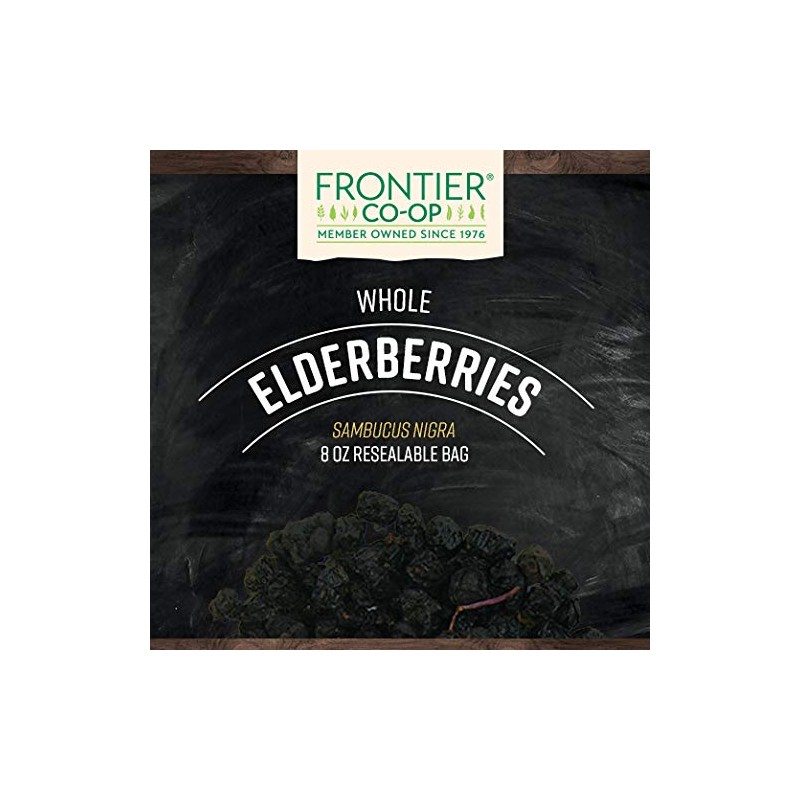 Frontier Co-op Dried Elderberries, 8oz Bag, European Whole, Kosher, Non-GMO