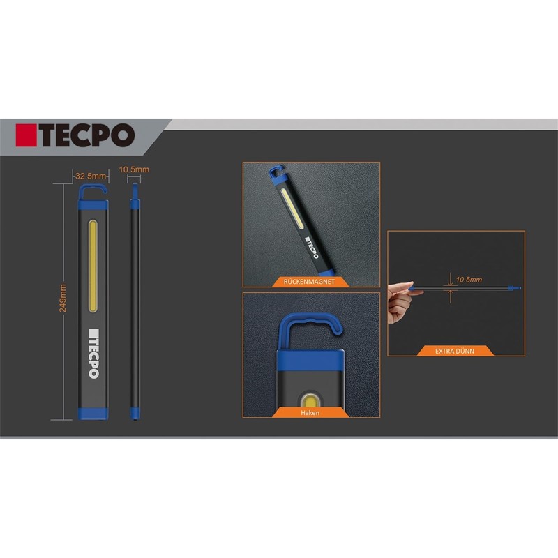 TECPO LED Hand Lamp Workshop Lamp Magnetic Work Light 360