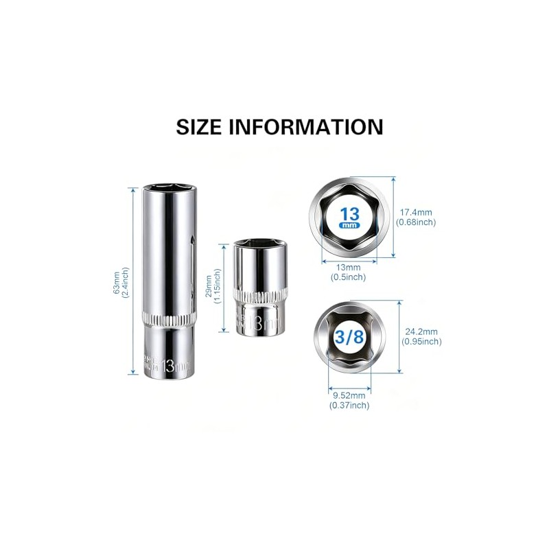 4-Piece 13mm Socket Set, 3/8-Inch Drive, 6-Point, Deep & Shallow
