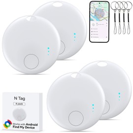 Bluetooth Tracker for Android,4 Pack Tracker Tags Luggage Finder Android Works with Google's Find My Device App Air Tags Android Smart Tag for Keys, Suitcase, Backpack,Pet (Android only) (White-4PCS)
