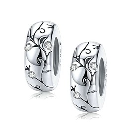 European Story Charm Solid 925 Sterling Silver Rubber Spacers, Focal Round Stopper Beads for Charm Bracelets, Set of 2, Sterling Silver