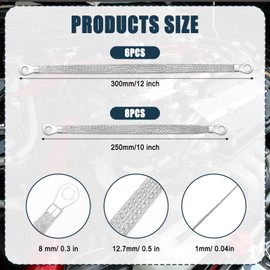 14pcs Ground Straps, 10/12 inch Engine Universal Automotive Ground Strap Kit Braided Copper Ground Straps Automotive Ground Strap Wire Ground Strap Connectors for Most Cars (Silver)