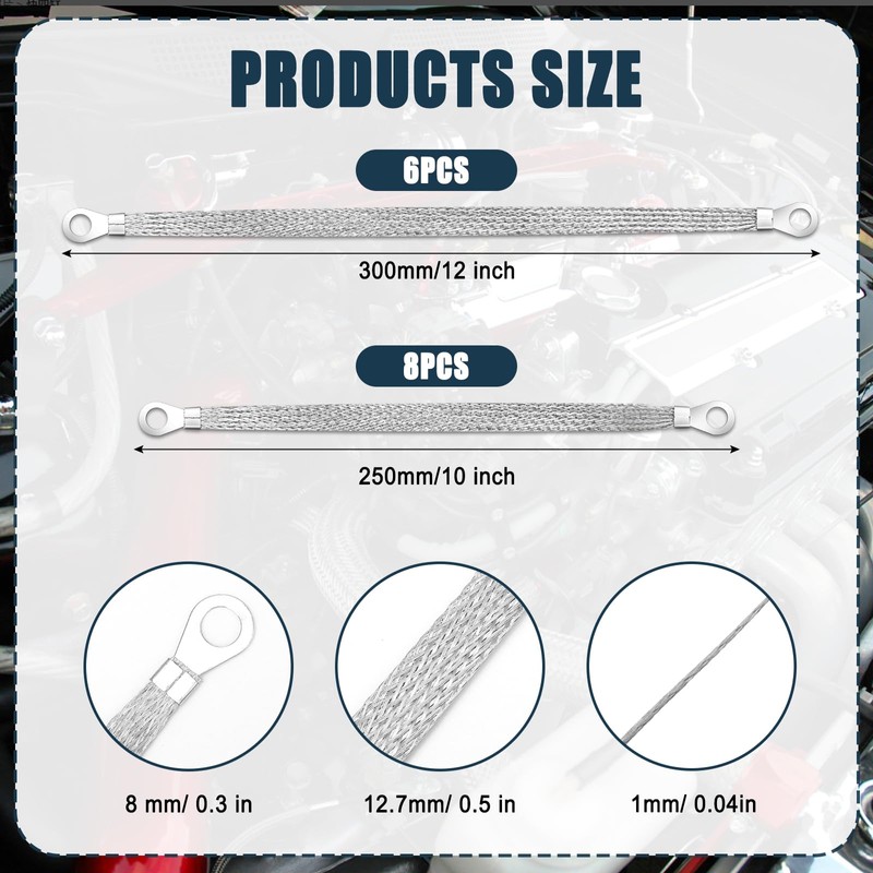 14pcs Ground Straps, 10/12 inch Engine Universal Automotive Ground Strap