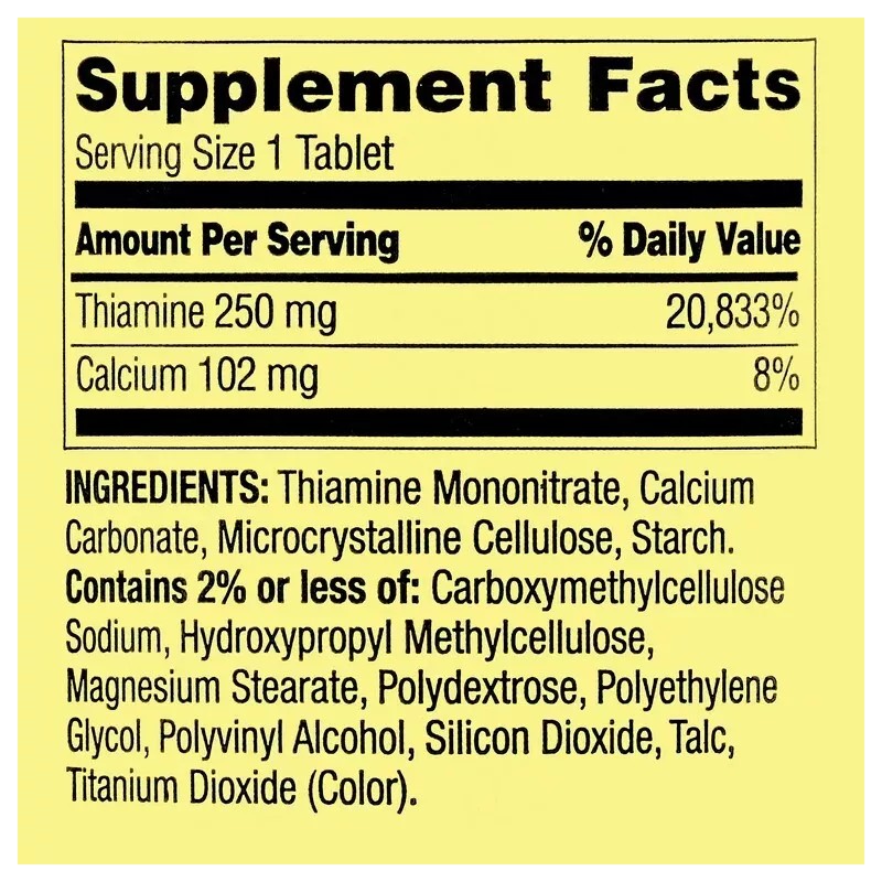 Spring Valley Vitamin B1 Tablets Dietary Supplement, 250 mg, 100