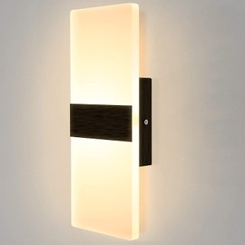 Dimmable Wall Sconce Modern, LIGHTESS Indoor Wall Lamp Black 12W Bedroom Wall Mounted Lighting Fixture for Living Room Hallway, Warm White, 9930074