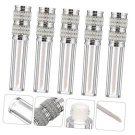 TOVINANNA Travel Size Lip Gloss Bottles 5 Pack Silver Round Lipstick Containers Non Brand Makeup Accessories