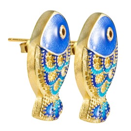 ALiLuYa 925 Sterling Silver Plated Gold Enamel Small Fish Stud Earrings for Women, Cloisonne Ocean Animal Rainbow Fish Hypoallergenic Stud Earrings, Cute Blue Fishing Lure Earrings Jewelry for Women