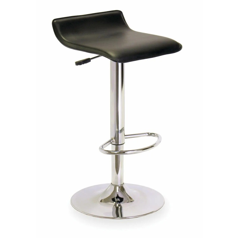 Modern Contemporary Black Faux Leather Bar Stool with Chrome Base