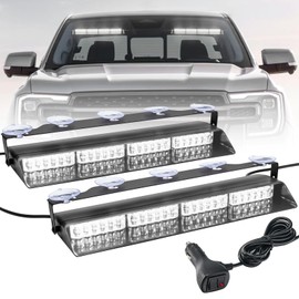 ELECHOI White 2 in 1 Emergency Dash Strobe Light Bar, Front/Rear 48LEDs Interior Windshield Visor Safety Flashing Warning Hazard Lights for Trucks Vehicles