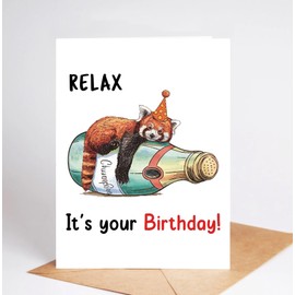 Funny Red Panda Birthday Card - Funny Animal Birthday Cards - Champagne Card - Birthday Card For Red Panda Lover - Card Birthday For Animal Lover - Birthday Card For Friends - Family