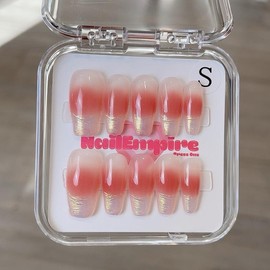 FRENCH TIP NAILS The Nail Empire | 10pcs  Press On Nails | Long nails | Almond nails | Short nails | Cute| Glossy | Reusable | Most Affordable | High Quality | Nail haven| Nail heaven| - Design: 12, Size: S