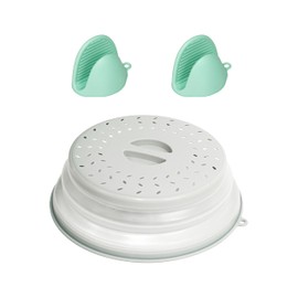 ICEICE Collapsible Microwave Splatter Cover - BPA-Free Vented Lid with Hook Hole, Includes 2 Heat-Resistant Gloves, Grey, 1Pcs