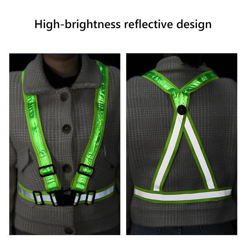 LED Reflective Safety Vest Adjustable USB Rechargeable Vest Warning Vest