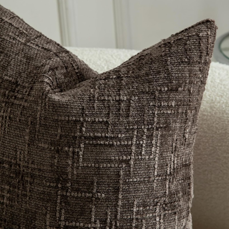 Mandioo Pack of 2 Solid Decorative Soft Chenille Coffee Cushion