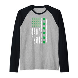 US American Flag Shamrocks Miniature Pinscher Lucky Clover Raglan Baseball Tee